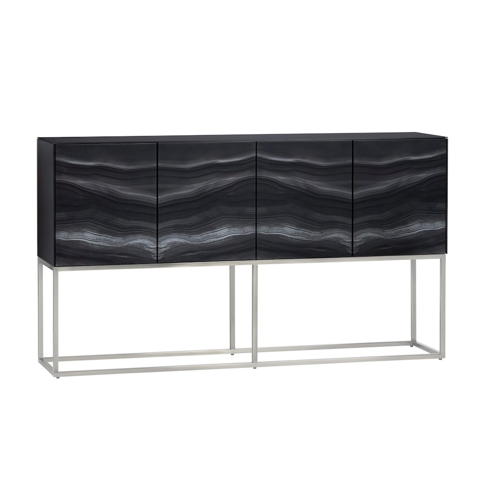 68" Reverse Painted Glass 4-Door Media Credenza. Picture 1
