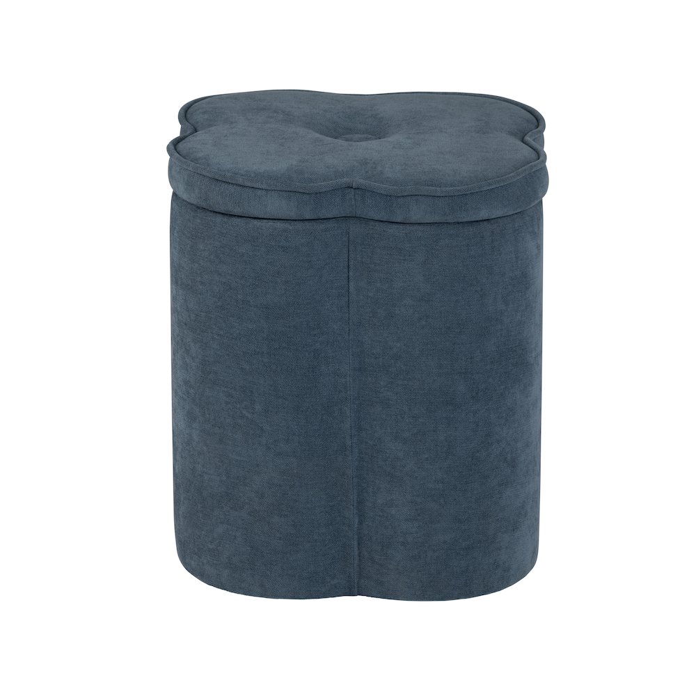 Navy Blue Chenille Flower Ottoman W/ Storage. Picture 1