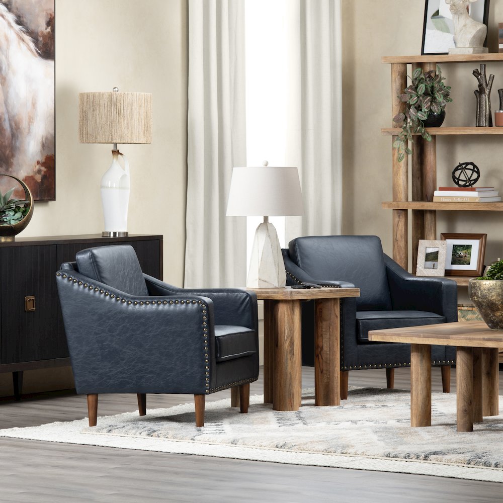 Deep Navy Blue Faux Leather Upholstered Accent Chair. Picture 4