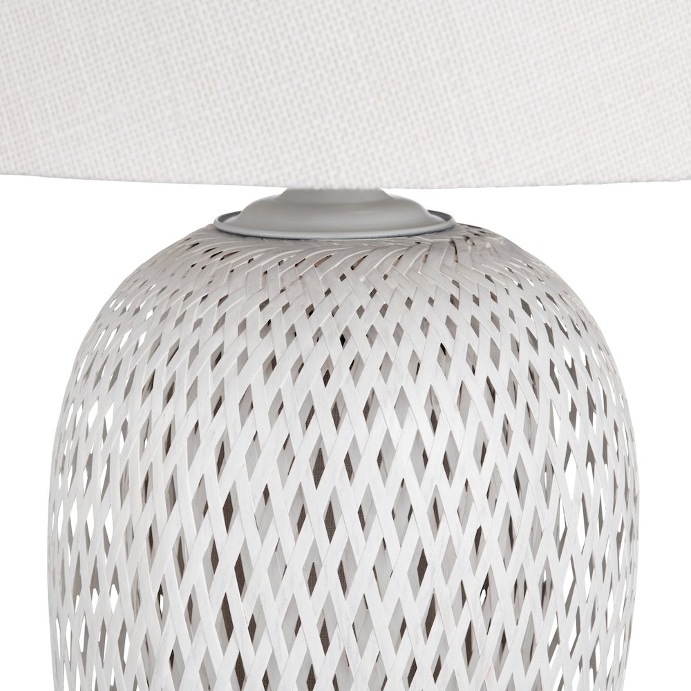 Set Of 2 White Rattan/Bamboo Table Lamp With Linen Shade. Picture 4