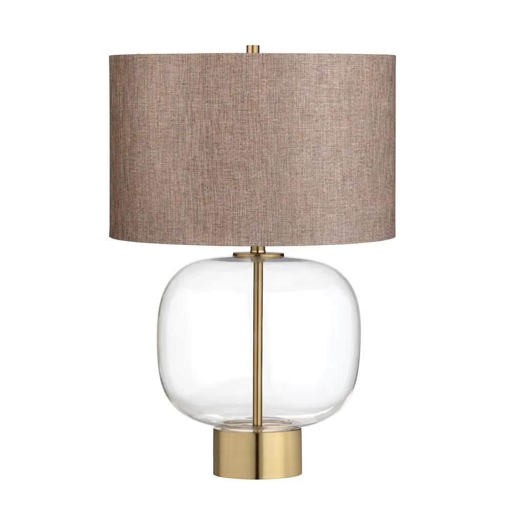 28.25" Contemporary Clear Glass Table Lamp with Antiqued Gold Accents. Picture 1