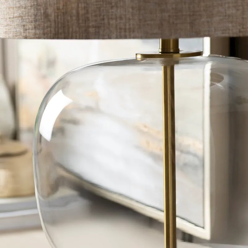 28.25" Contemporary Clear Glass Table Lamp with Antiqued Gold Accents. Picture 3