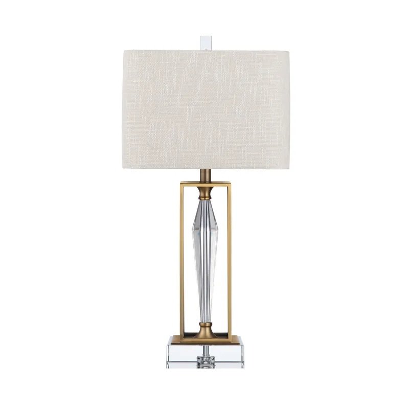 29.5" Contemporary Crystal Table Lamp with Gold Metal Finish and Off-White Shade. Picture 1
