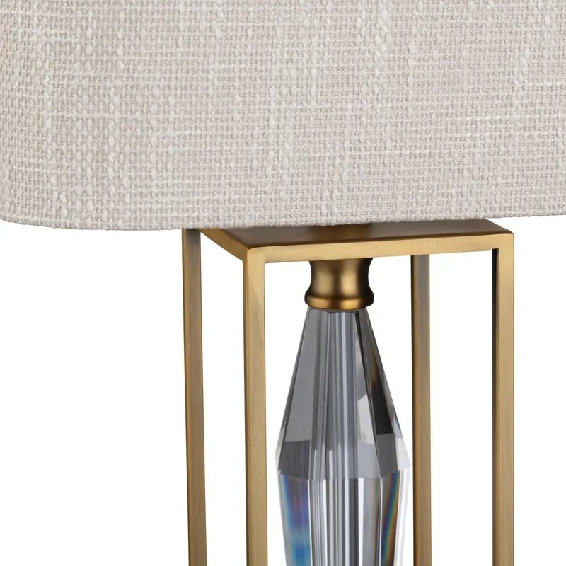 29.5" Contemporary Crystal Table Lamp with Gold Metal Finish and Off-White Shade. Picture 3