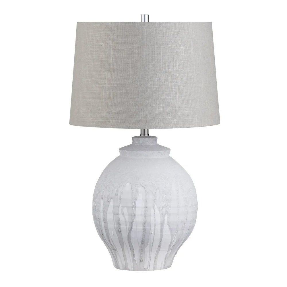 30.75" Coastal White Ceramic Table Lamp with Handpainted Grey Texture. Picture 1
