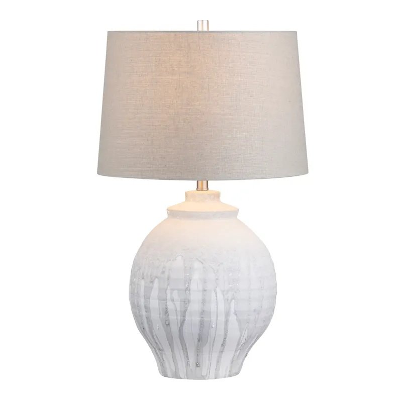 30.75" Coastal White Ceramic Table Lamp with Handpainted Grey Texture. Picture 3