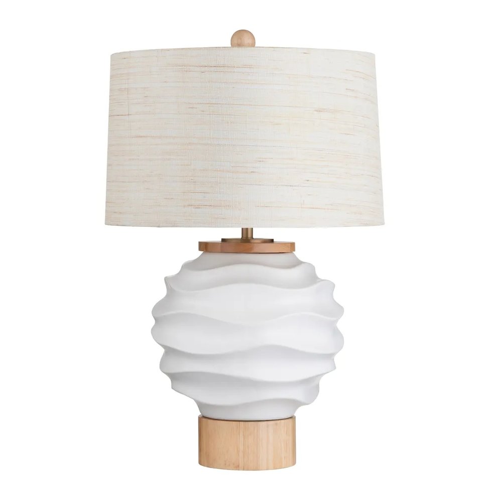 28.5" Coastal White Ceramic Table Lamp with Textured Ridges. Picture 1