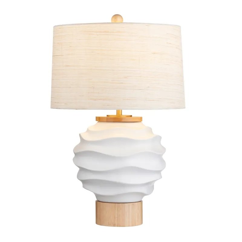28.5" Coastal White Ceramic Table Lamp with Textured Ridges. Picture 2