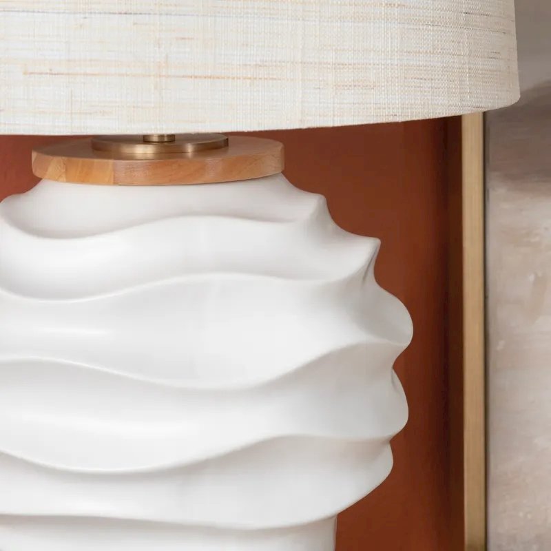28.5" Coastal White Ceramic Table Lamp with Textured Ridges. Picture 5