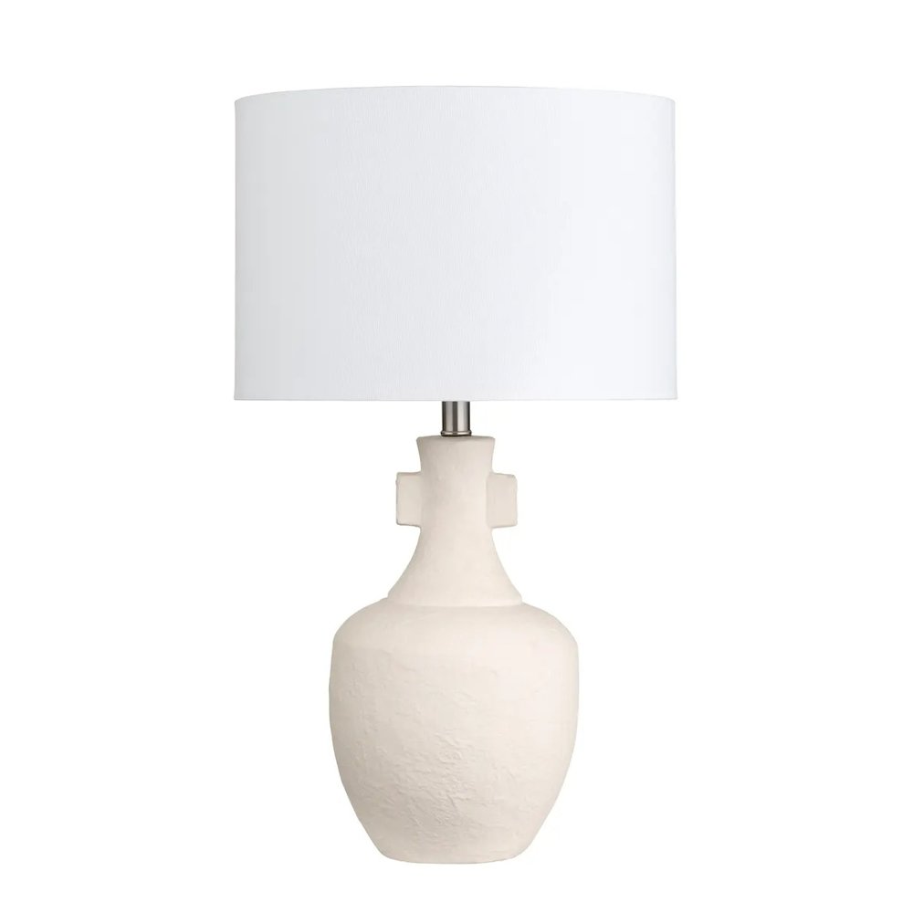26.25" Coastal Cream Ceramic Table Lamp with Silver Accents. Picture 1