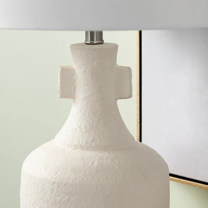 26.25" Coastal Cream Ceramic Table Lamp with Silver Accents. Picture 4