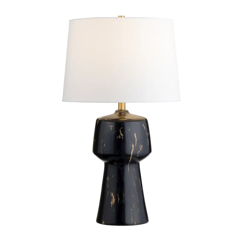 28.25" Transitional Black Ceramic Table Lamp with Gold Accents. Picture 2