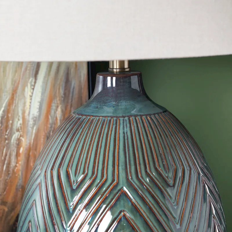 32" Transitional Green Ceramic Table Lamp. Picture 5