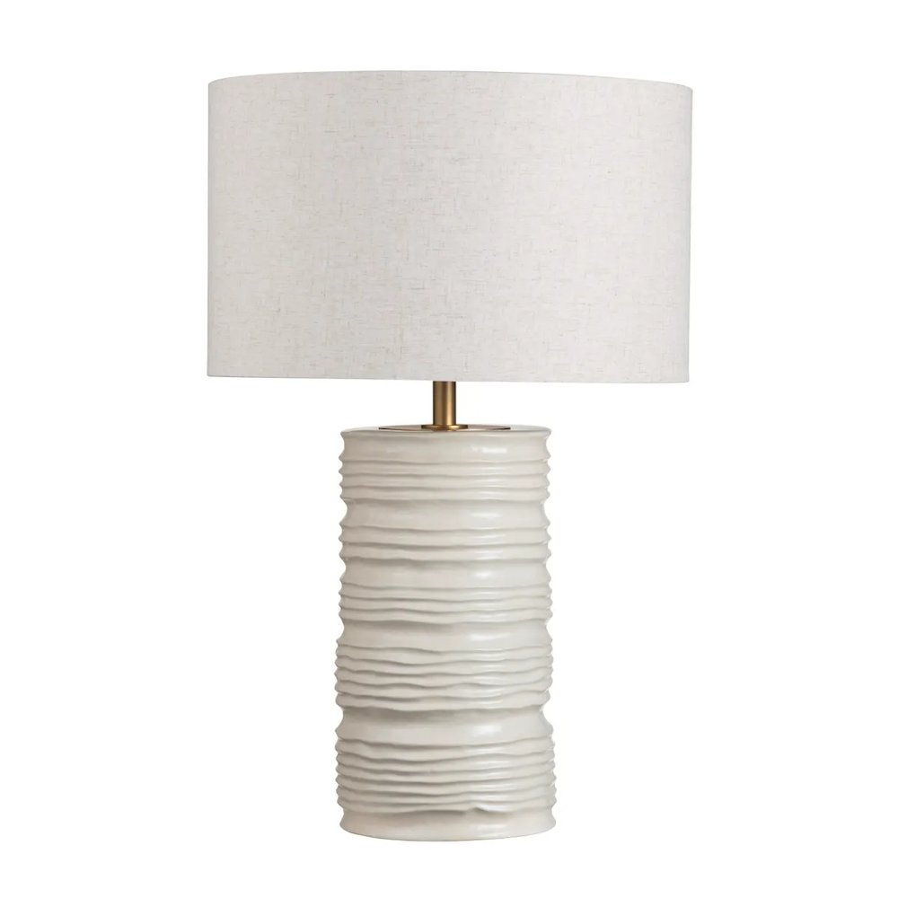 29" Coastal Elegance Ceramic & Rattan Table Lamp with Tapered Drum Shade. Picture 1