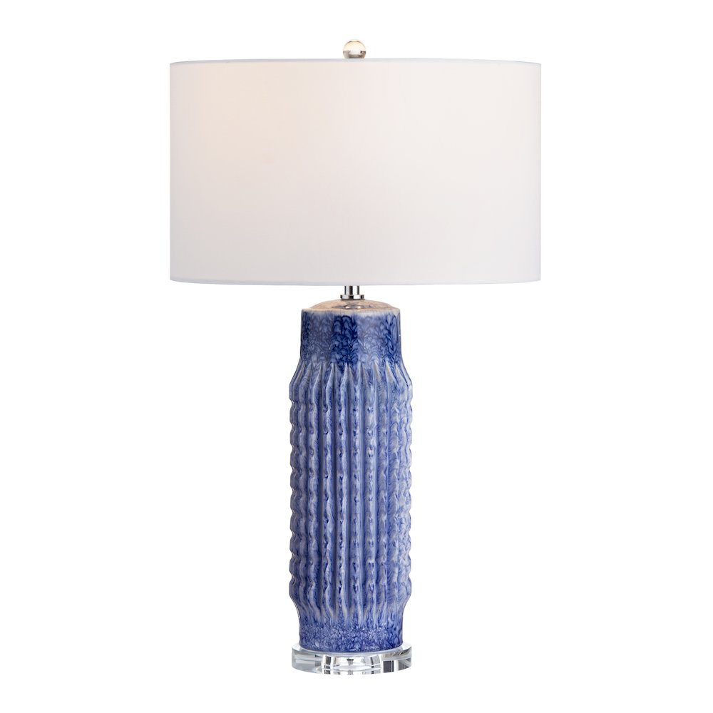 Set Of 2 Blue Ribbed Ceramic Lamps With Crytsal Bases. Picture 2