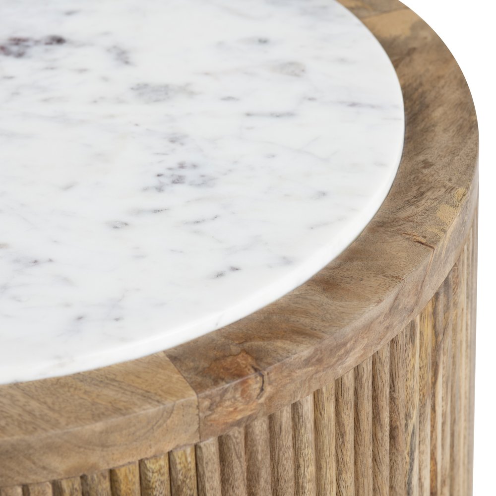 Round Mango And Marble Natural End Table. Picture 2