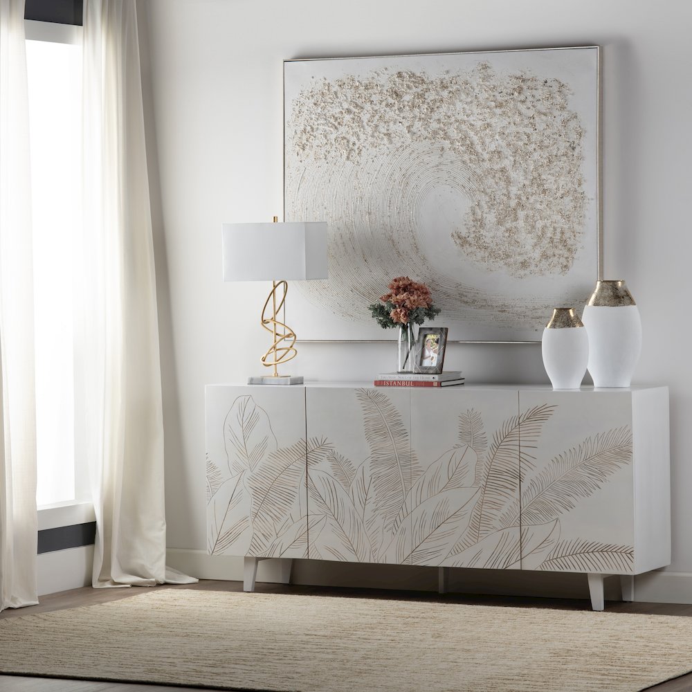 79" Solid Wood 4-Door Media Credenza. Picture 5