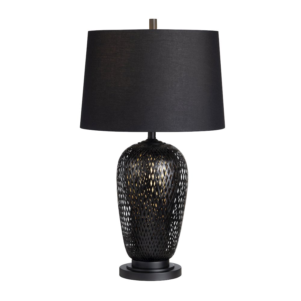 Set Of 2 Black Rattan/Bamboo Table Lamp With Linen Shade. Picture 3