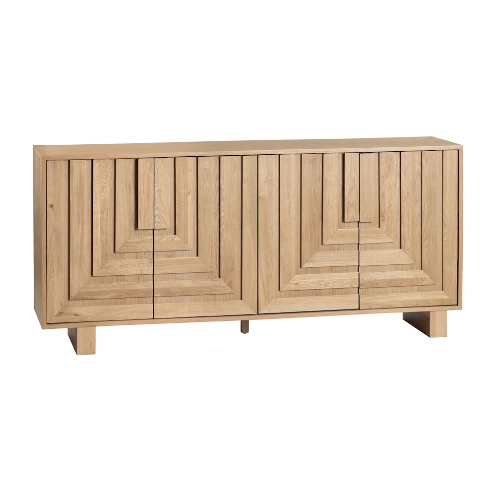 74" Brown Solid Wood 4-Door Media Credenza. Picture 1