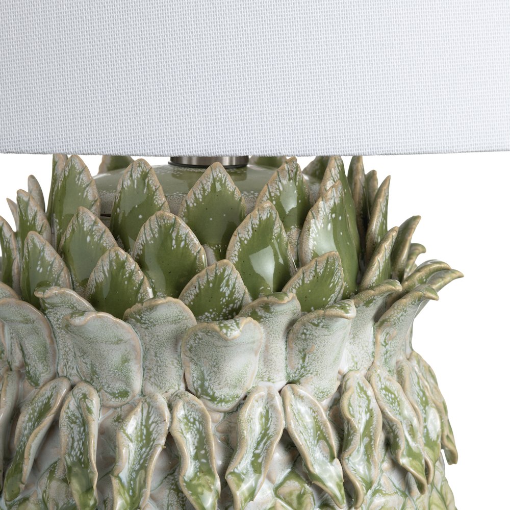 Green Glazed Pineapple Lamp With Tapered Shade. Picture 3