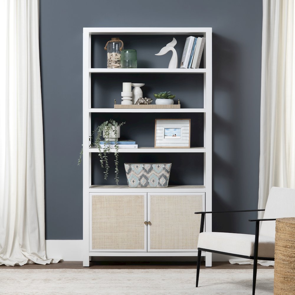 2 Door 3 Shelf White Etagere_Bookcase. Picture 1