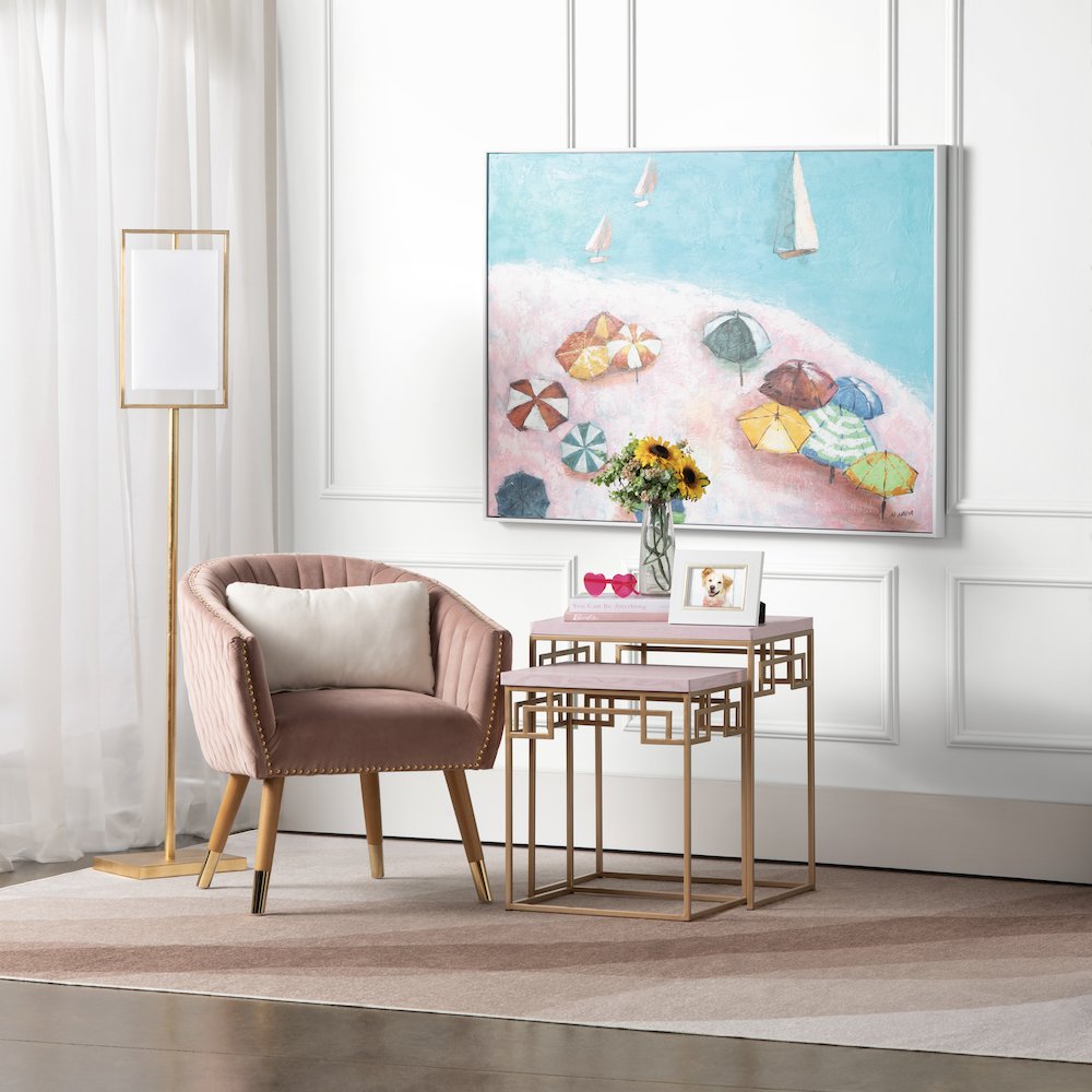 Gold Leaf Floor Lamp With Geometric Frame And Linen Shade.. Picture 2