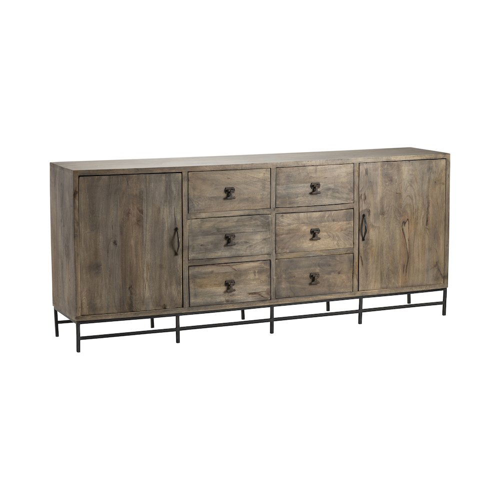 80" Solid Wood & Metal 2-Door, 6-Drawer Media Credenza. Picture 1