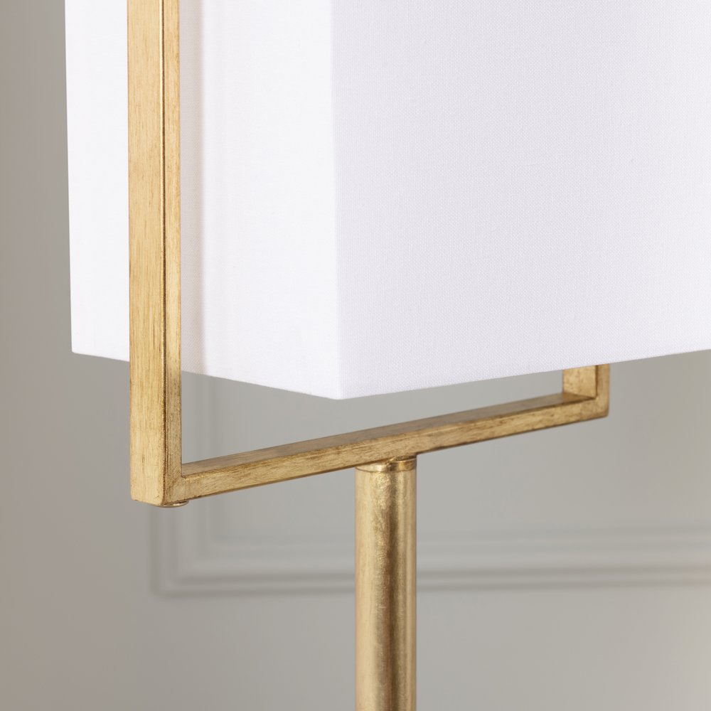 Gold Leaf Floor Lamp With Geometric Frame And Linen Shade.. Picture 3