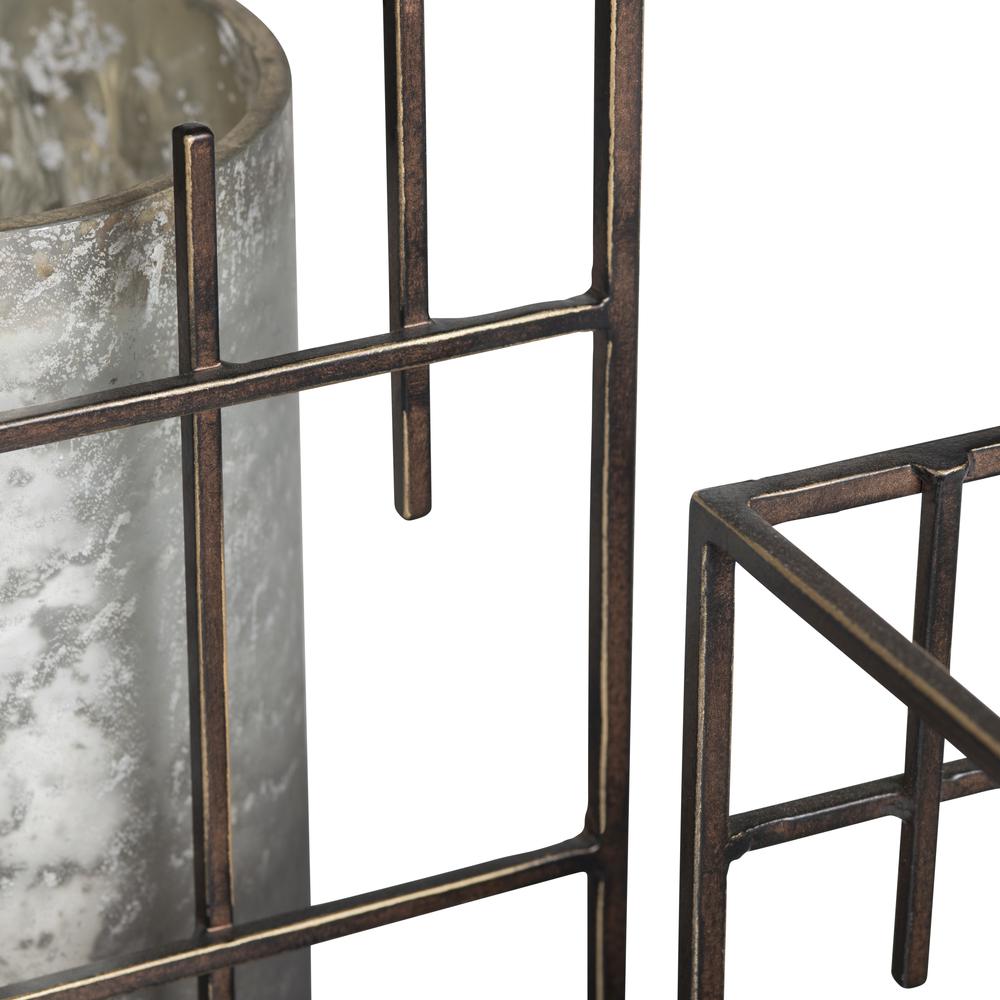 Crestview Collection Sutter Ombre Smoked Glass Hurricane Set, Charcoal & Pewter, Metal & Glass. Picture 2