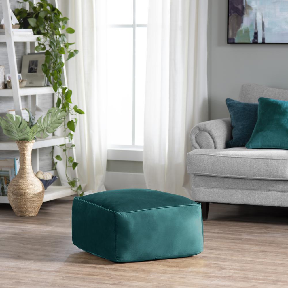 Cerra Jade Green Velvet Square Ottoman. Picture 4