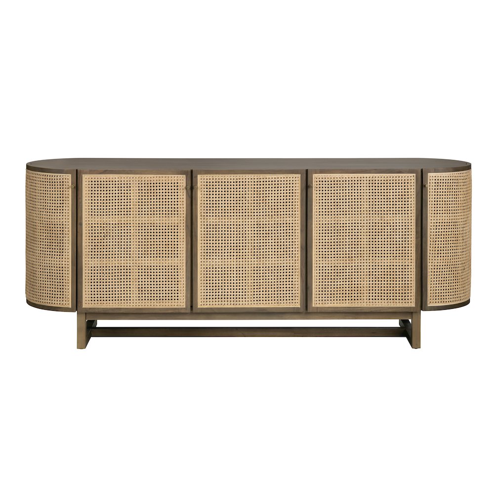 79" Oval Shaped Solid Wood And Cane 5-Door Media Credenza. Picture 2