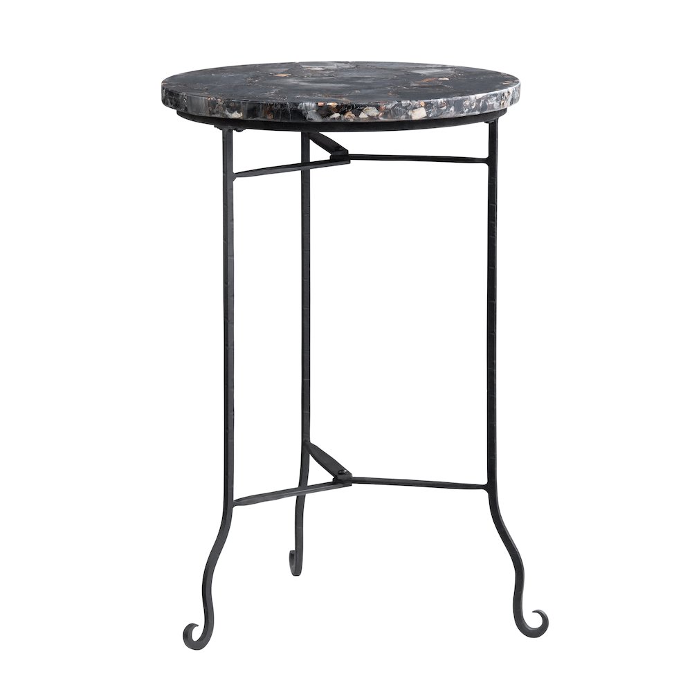Black Petrified Wood And Metal Round Accent_End Table. Picture 1