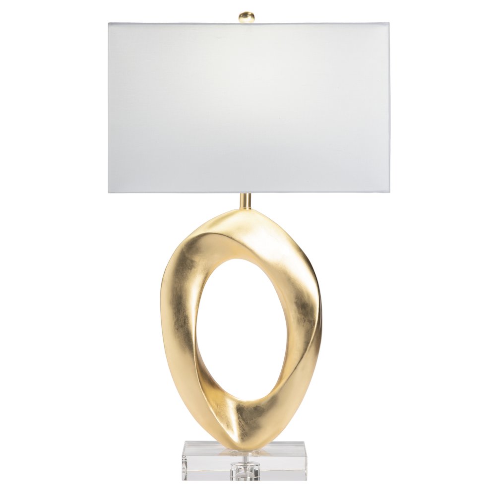 31" Gold Resin Table Lamp With White Shade. Picture 2