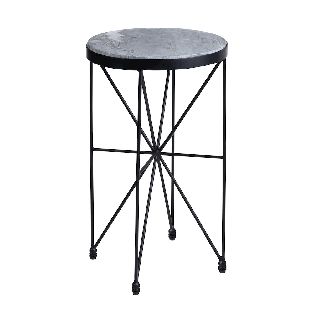 Grey Marble And Metal Round Accent_End Table. Picture 1
