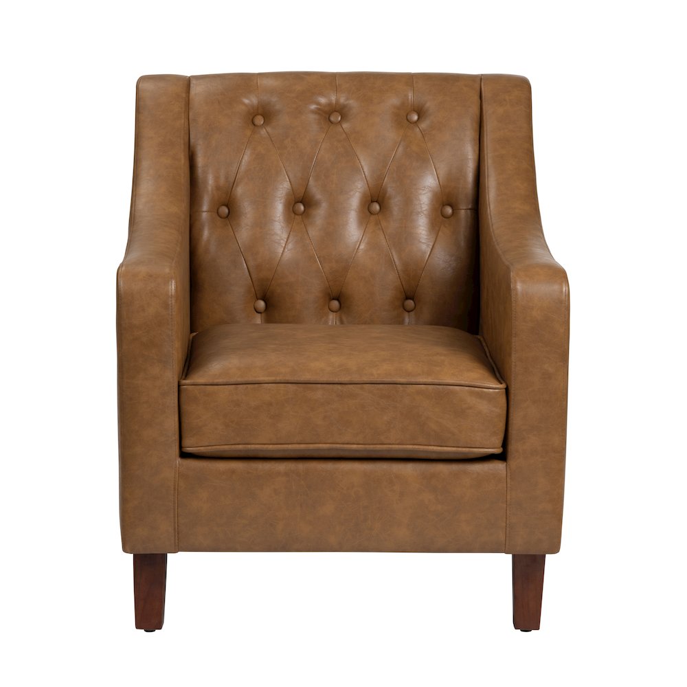 Brown Faux Leather Button Tufted Upholstered Accent Chair. Picture 2