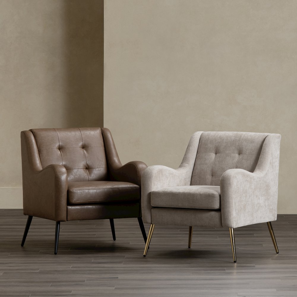 Cream Tufted Upholstered Accent Chair. Picture 4