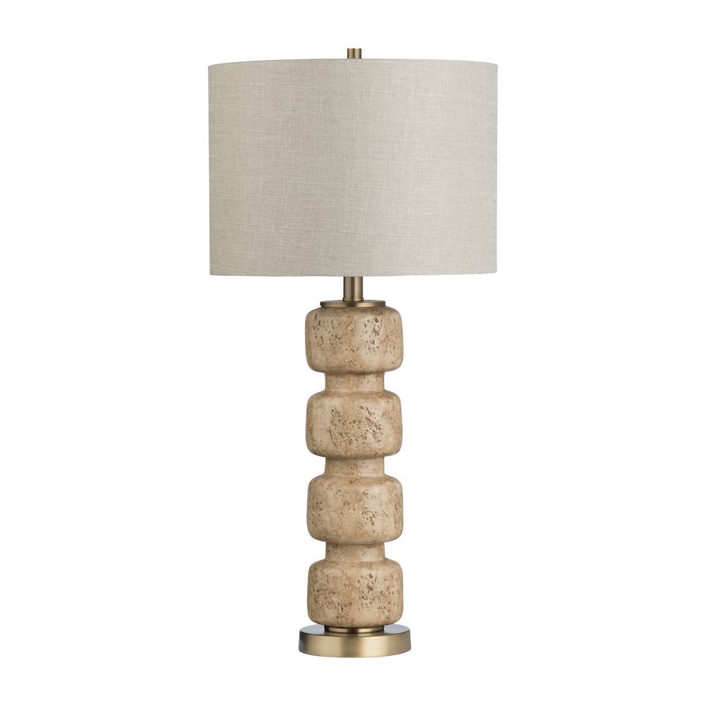 Set Of 2 Travertine Look Resin Table Lamp With Linen Shade. Picture 1