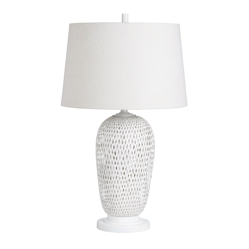 Set Of 2 White Rattan/Bamboo Table Lamp With Linen Shade. Picture 1