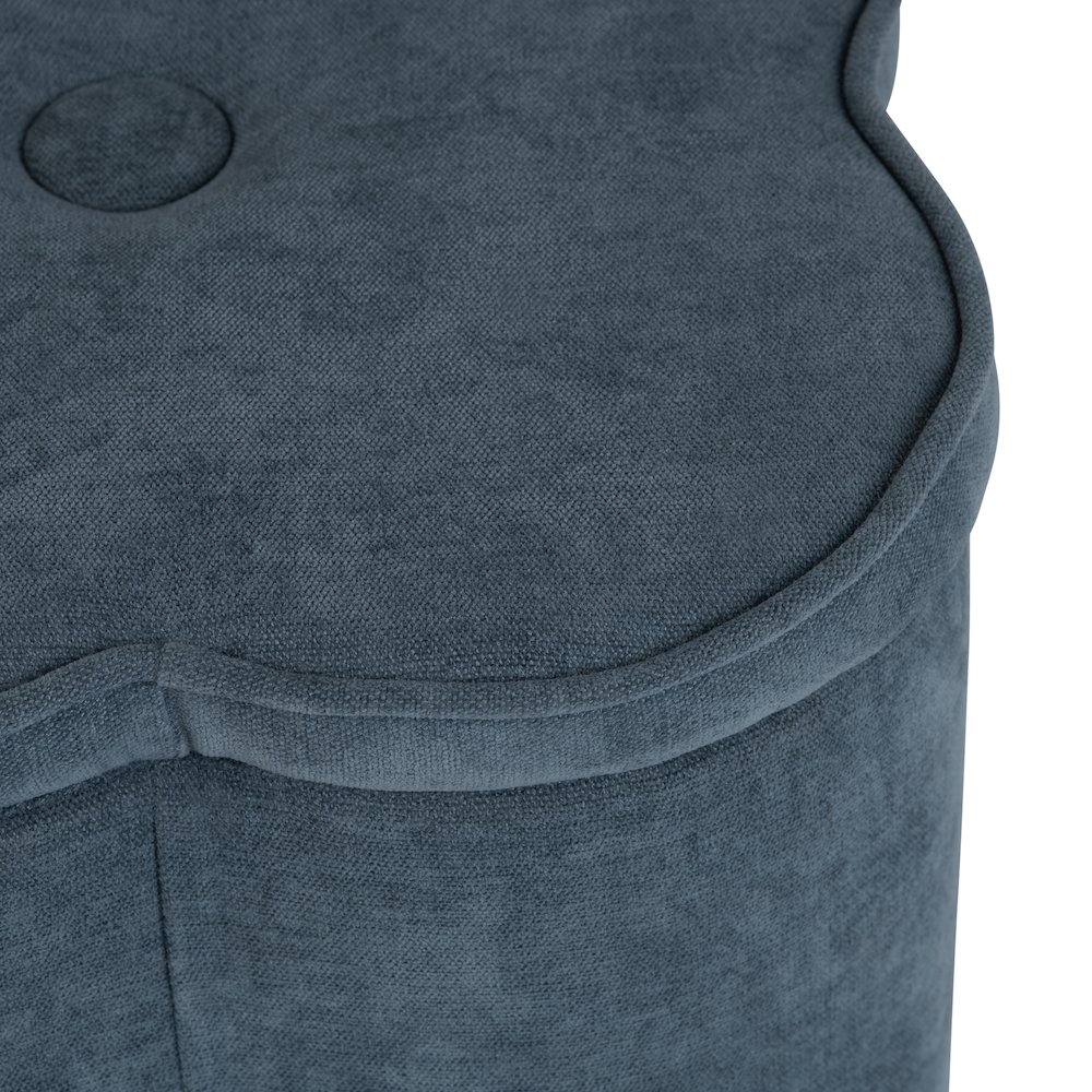 Navy Blue Chenille Flower Ottoman W/ Storage. Picture 3