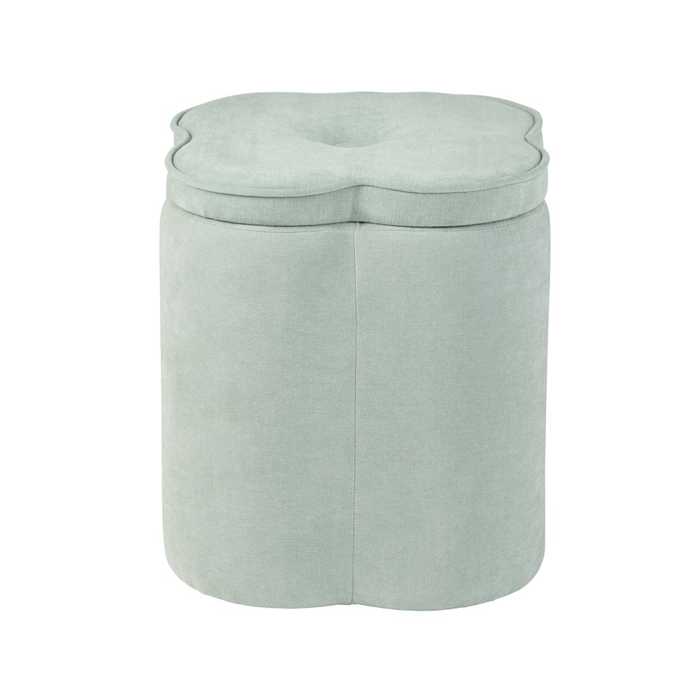Seafoam Green Chenille Flower Ottoman W/ Storage. Picture 1