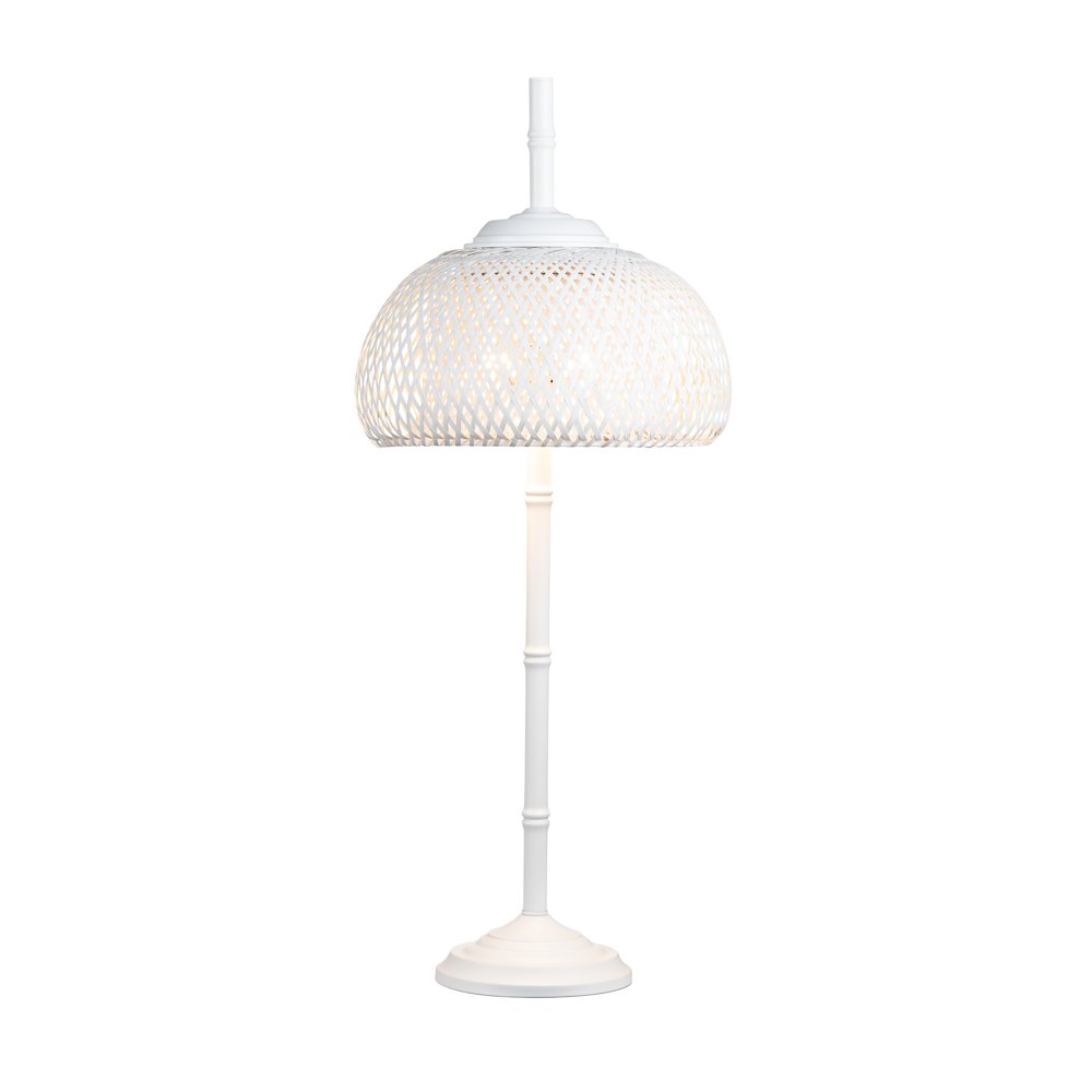 37.5"H White Metal Buffet Lamp With Rattan Shade. Picture 2