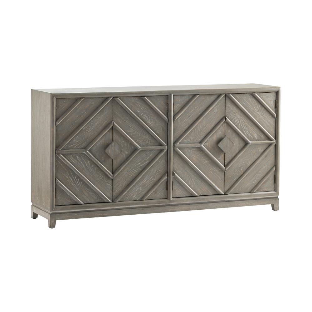 Crestview Collection Emerson 4 Door Diamond Design Grey Oak Sideboard. Picture 2