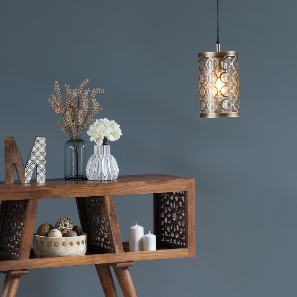 Crestview Collection Rosalie Distressed Antique Brass and Glass Pendant. Picture 5