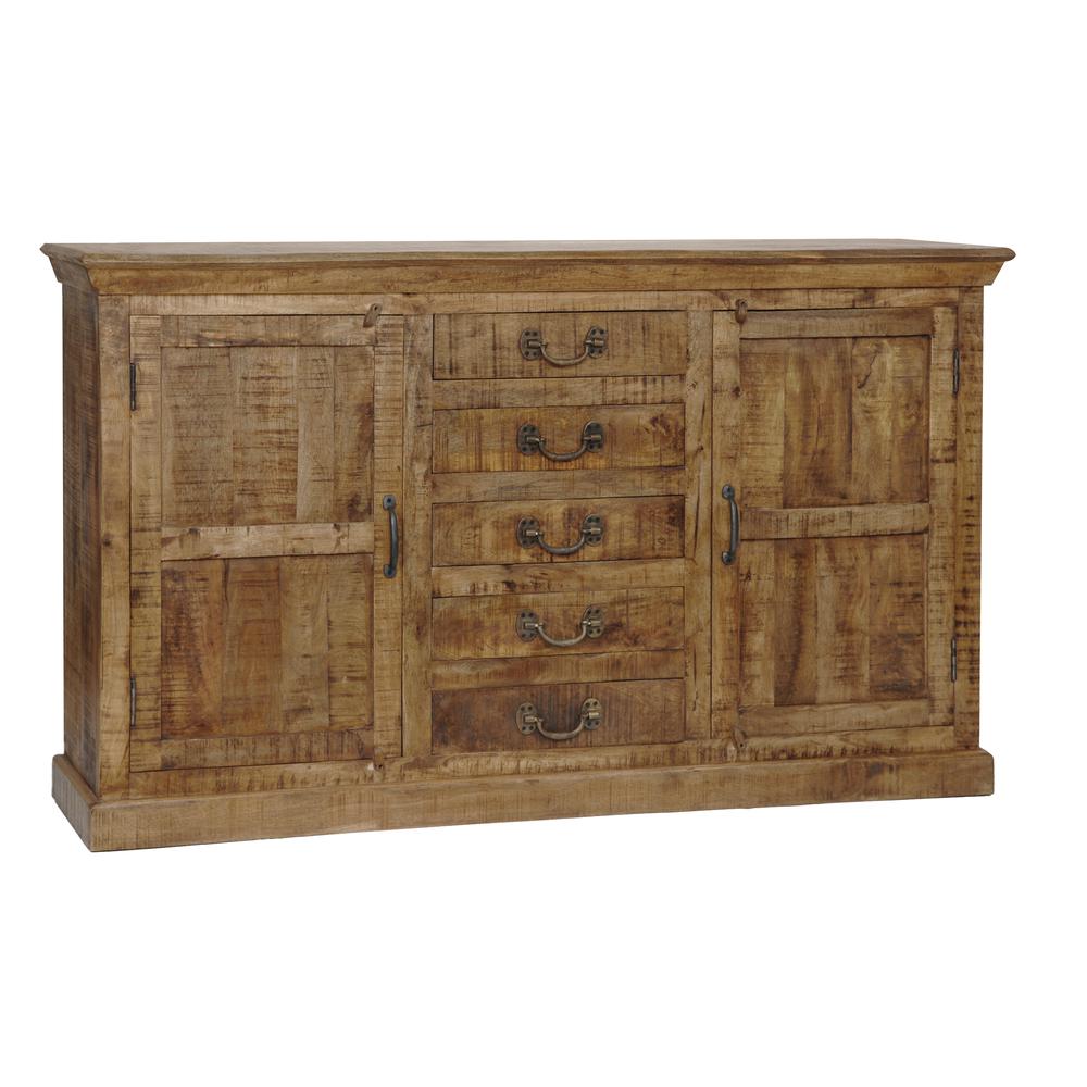 Crestview Collection Bengal Manor Mango Wood 5 Drawer 2 Door Sideboard, Brown. Picture 1