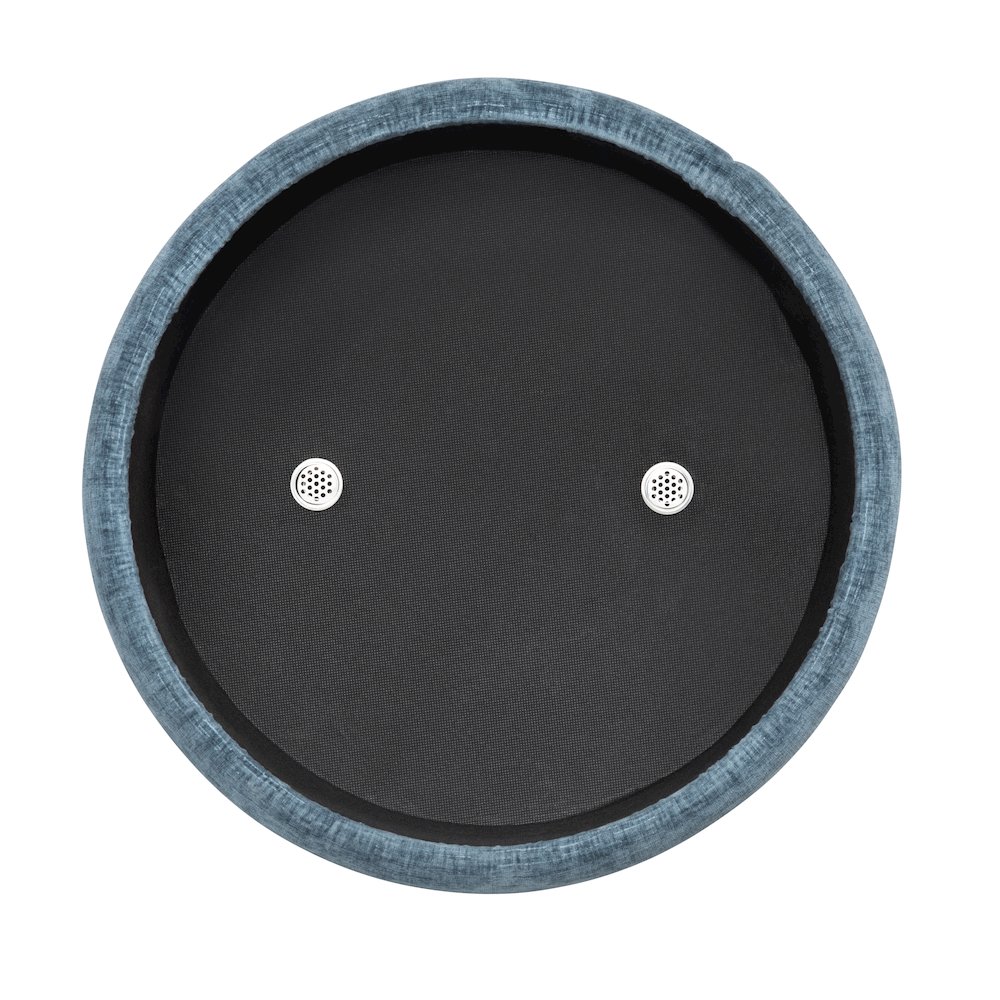 Navy Blue Round Ottoman W/ Storage. Picture 4
