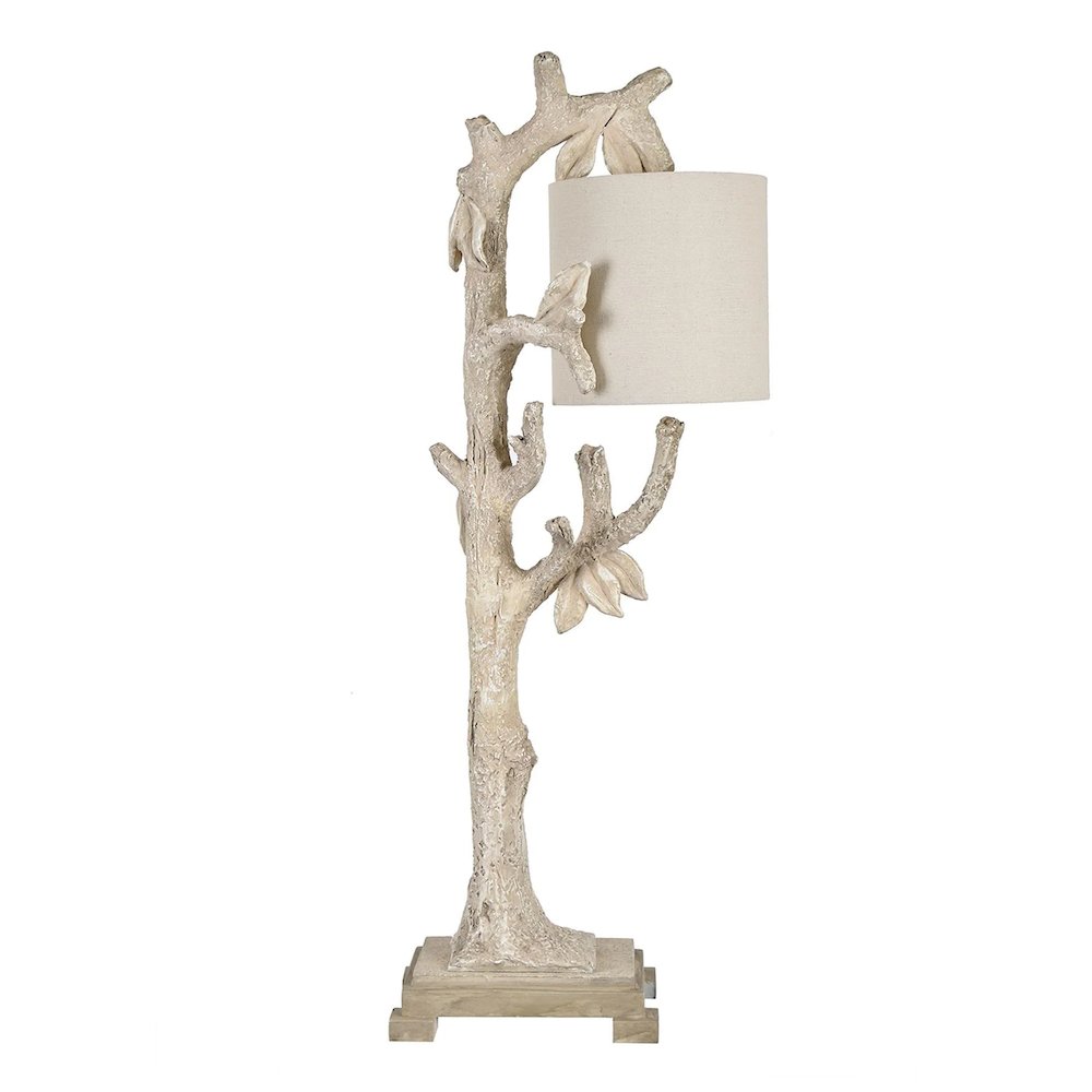 Set Of 2 Tan Polyresin Branch Body Table Lamp With Linen Shade. Picture 1