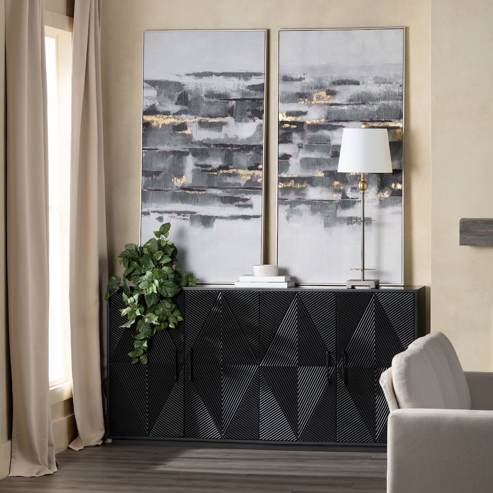 72" Sleek Black 4-Door Media Credenza. Picture 5