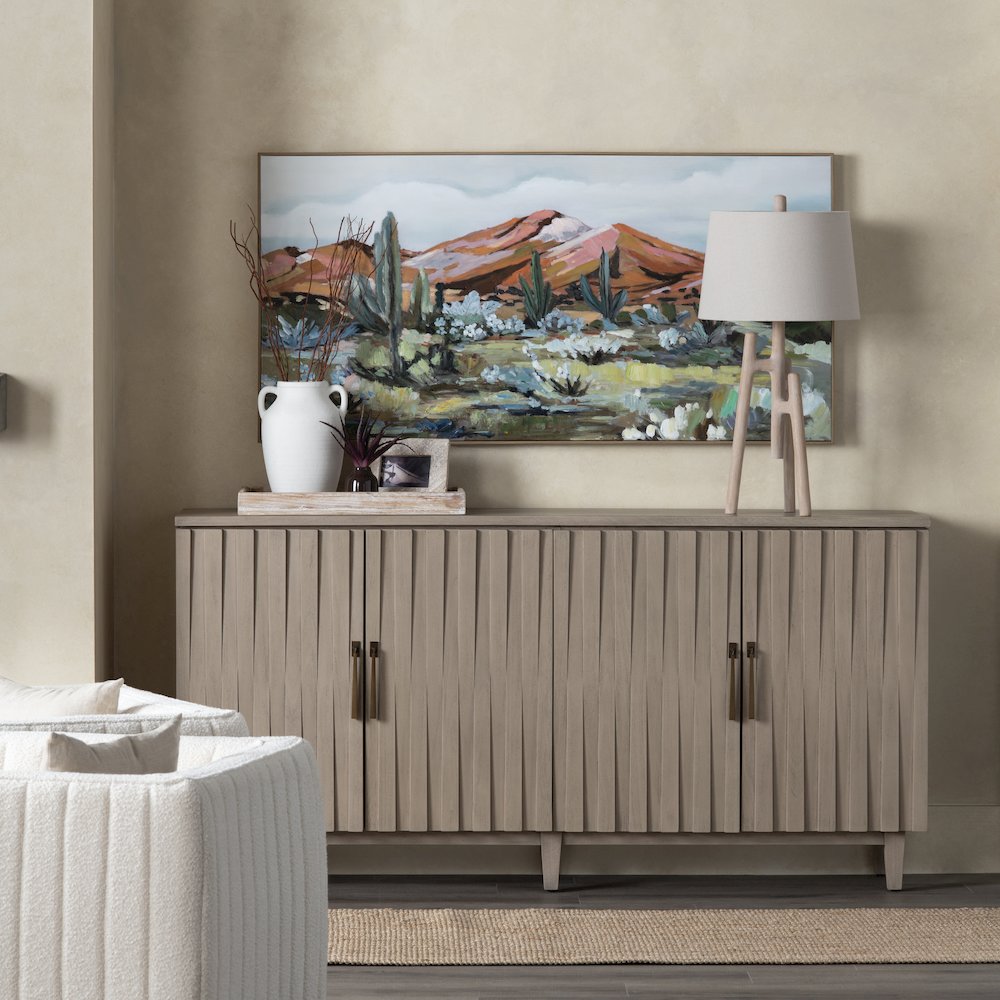 76" Tan 4-Door Media Credenza. Picture 5