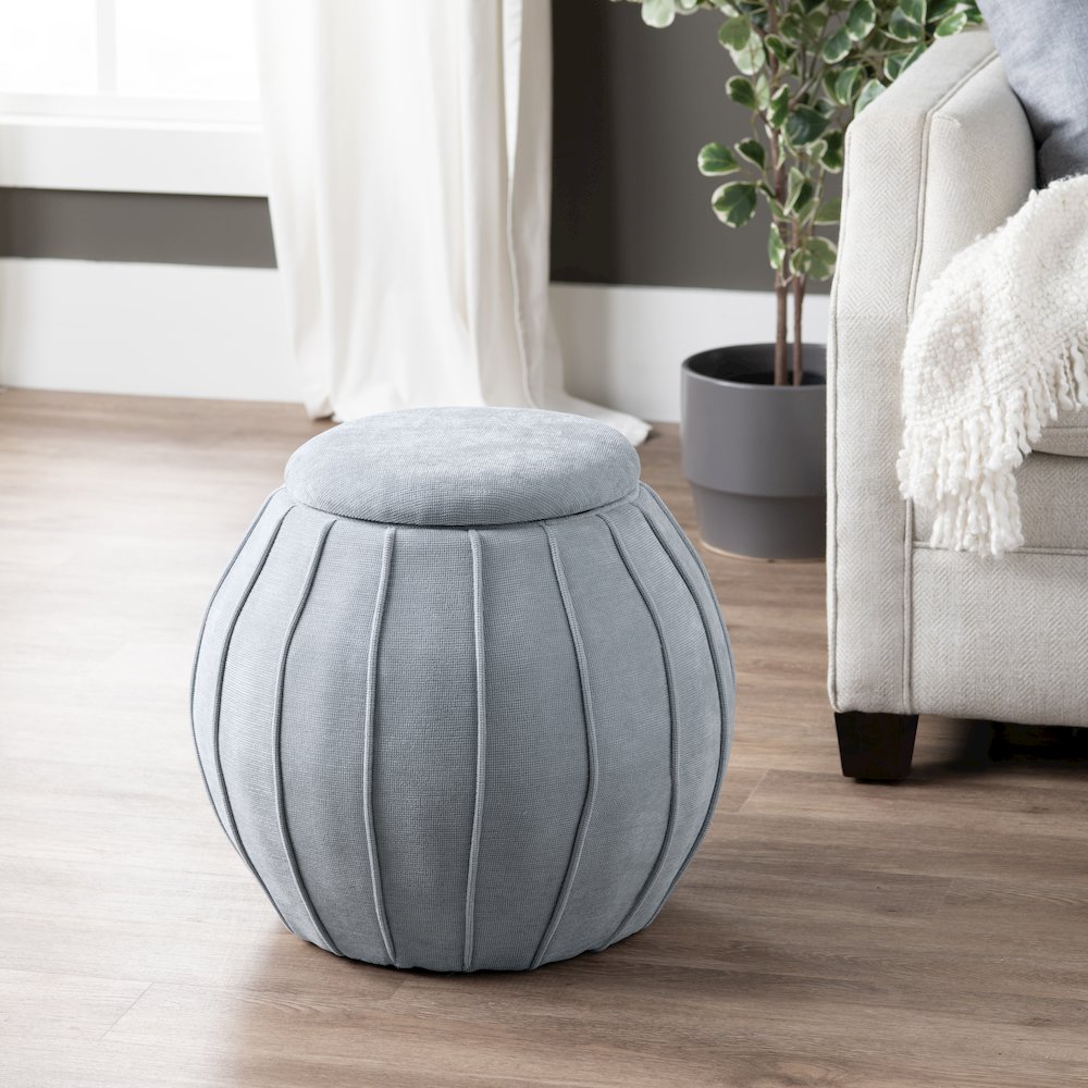 Blue/Grey Round Ottoman W/ Storage. Picture 5