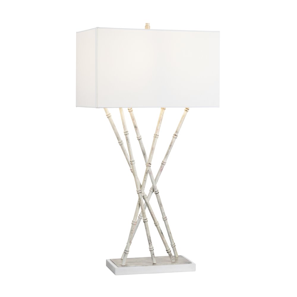 36.25"H Metal Bamboo Shoots And Marble Table Lamp With Linen Shade. Picture 2